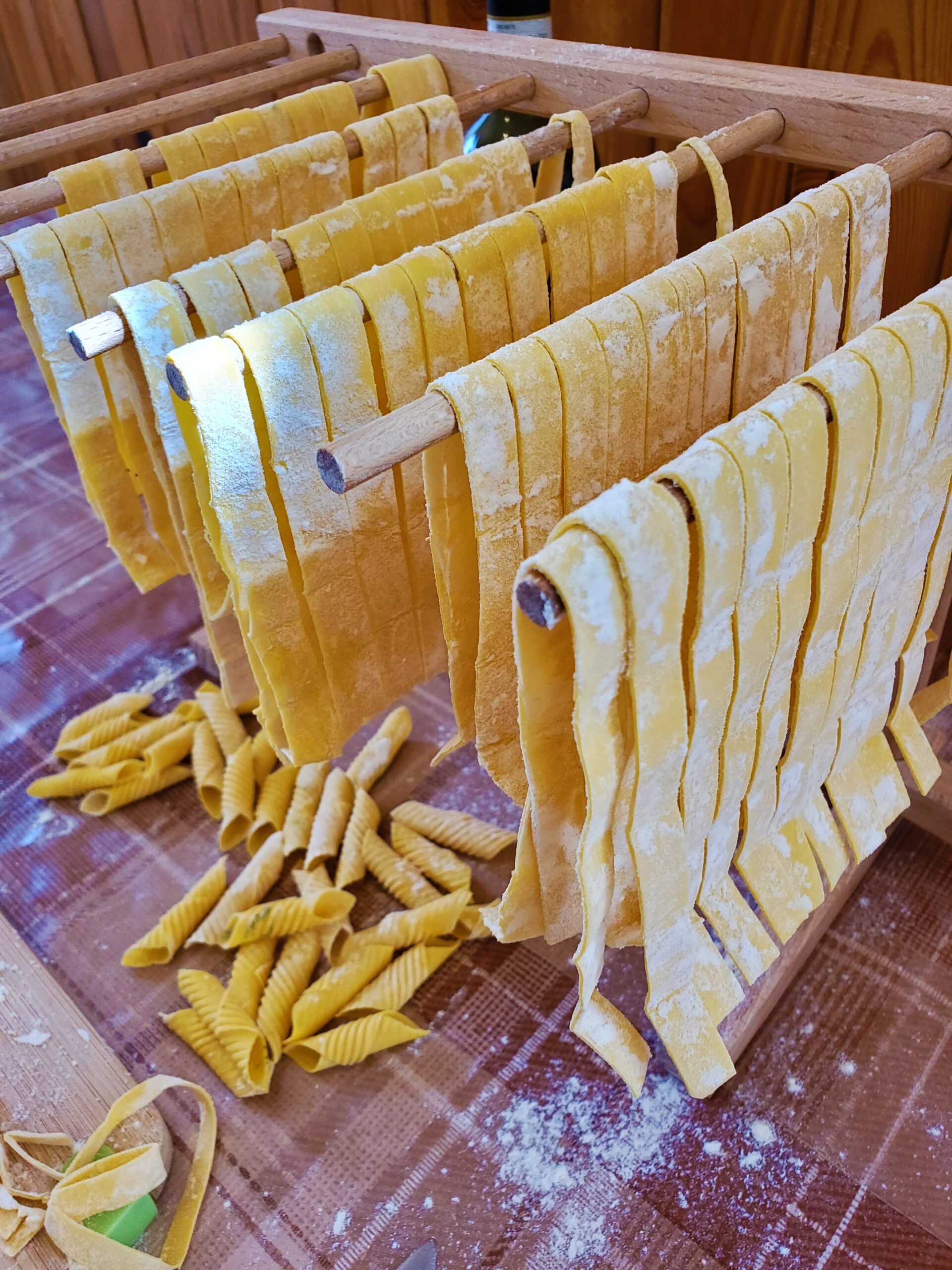 Drying pasta - Learning pasta making in Bologna